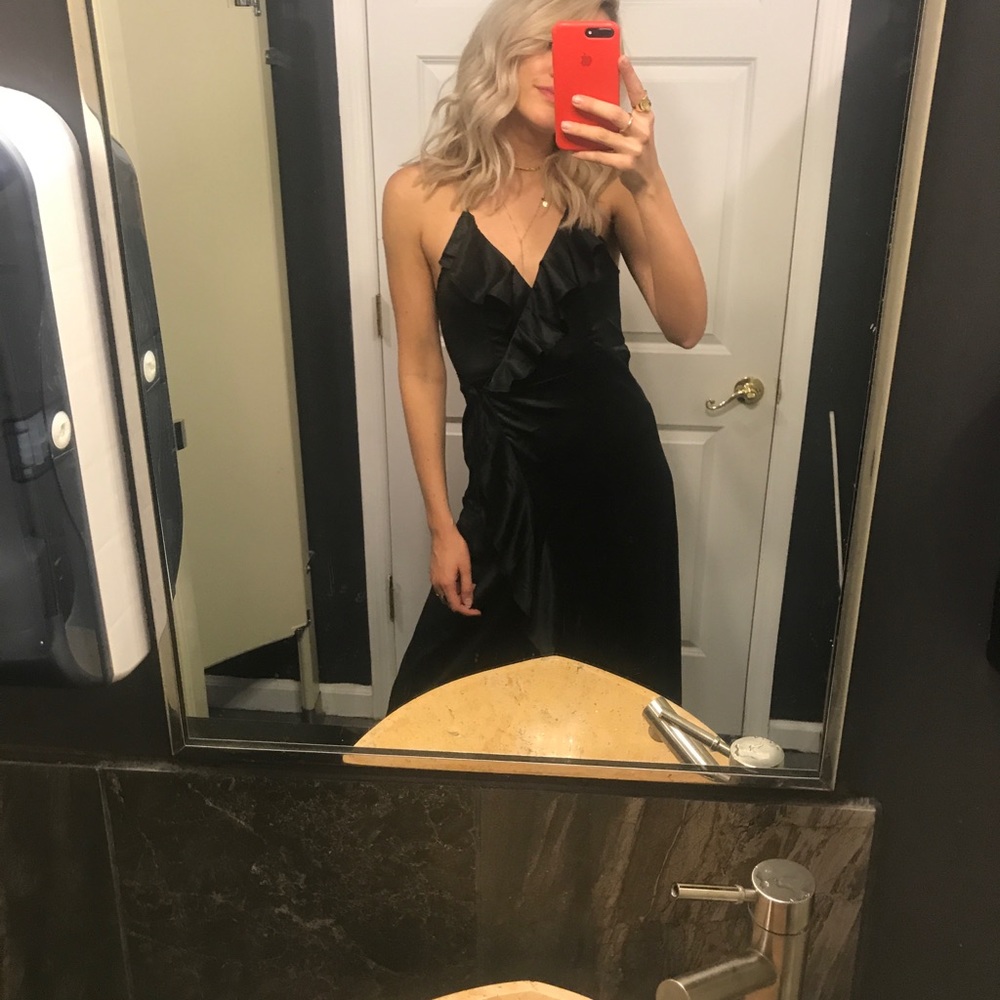 High-Low Black Ruffle Wrap Dress